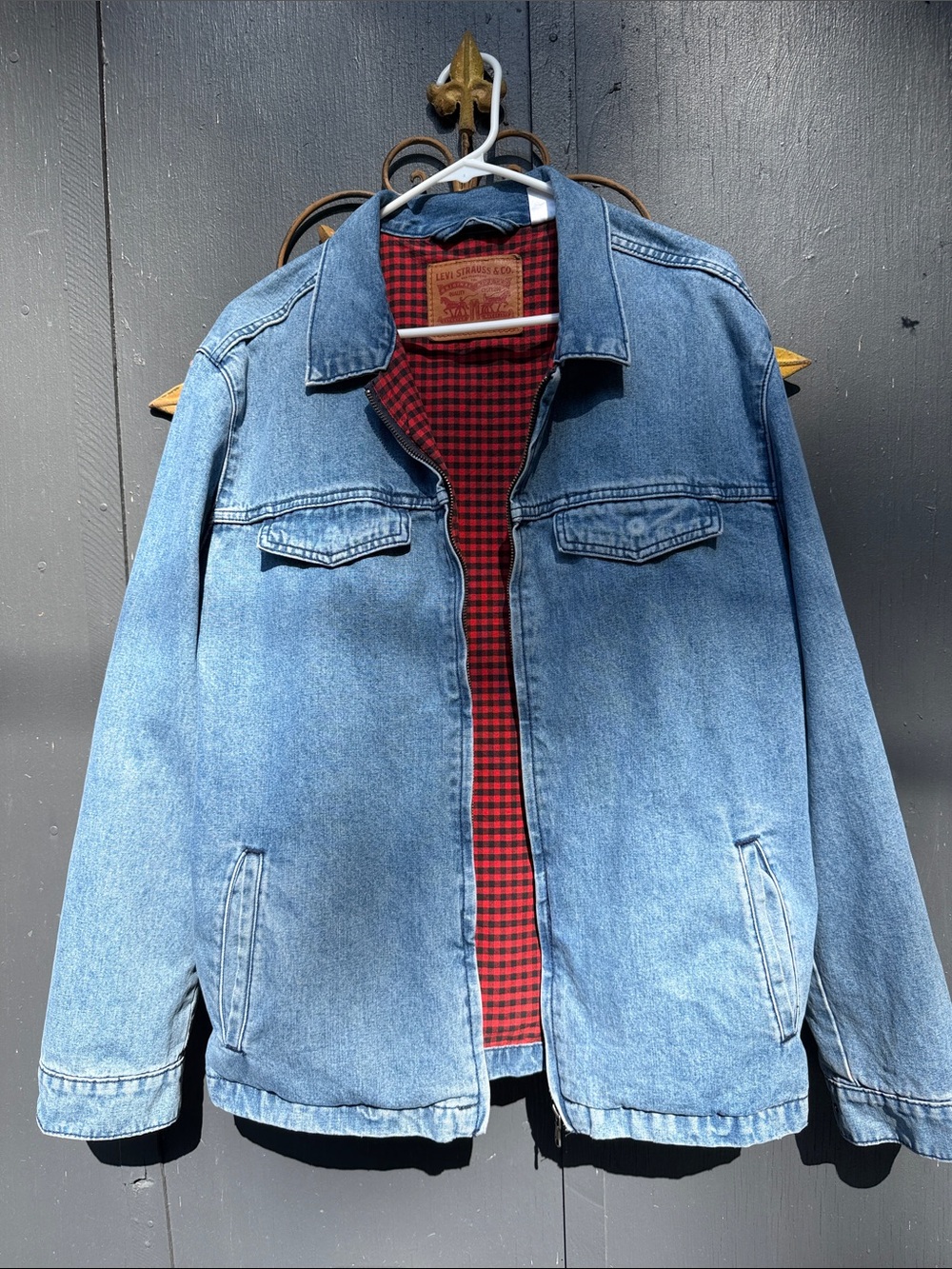 Levi's Light Blue Denim Jacket with Red Check Lining